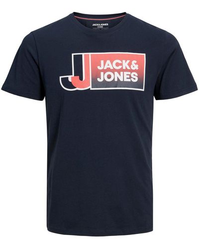 Jack & Jones & Rundhalsshirt Große Größen Logoprint T-Shirt navy JCOLOGAN Jack&Jones - Blau