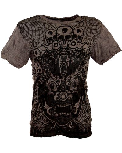 Guru-Shop Sure T-Shirt Dämon - taupe Goa Style, Festival, alternative Bekleidung - Schwarz
