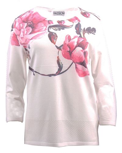 Passioni 3/4 Arm-Pullover Weißer Pullover - Pink