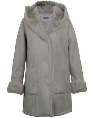 White Label Wintermantel Fake-Fur-Mantel mit Kapuze - Grau
