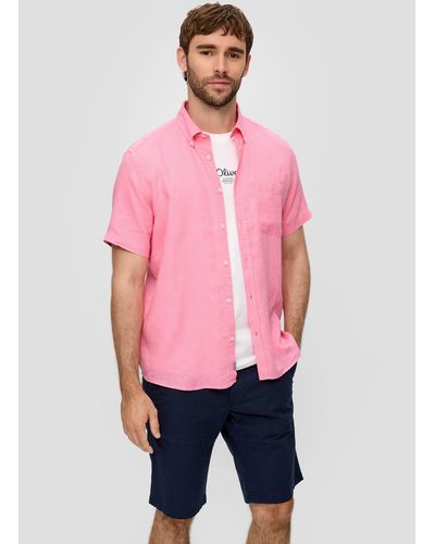 S.oliver Kurzarmhemd aus Leinen - Pink