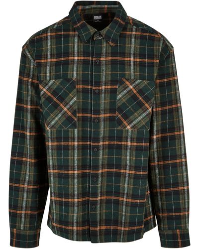Urban Classics Langarmhemd Boxy Fane Check Shirt (1-tlg) - Grün