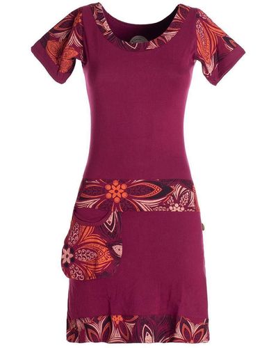 Vishes Sommerkleid Kurzarm Mini- Tunika-Kleid T-Shirtkleid Boho, Goa, Retro Style - Lila