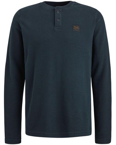 PME LEGEND T-Shirt Long sleeve r-neck structured piqu - Blau