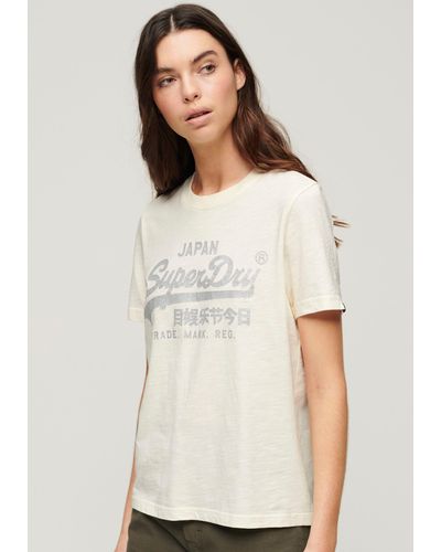 Superdry METALLIC VL RELAXED T Print-Shirt mit glitzerndem Logo-Druck - Weiß