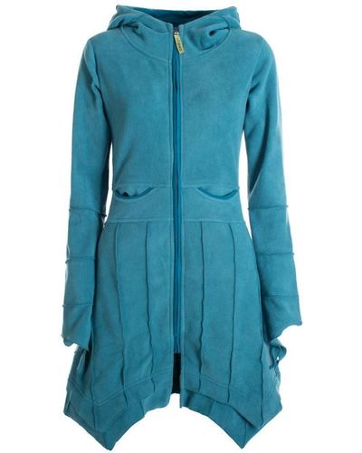 Vishes Kurzmantel Fleecemantel Cardigan Zipfelkapuzenjacke Hooded Fleece Strickjacke Goa - Blau