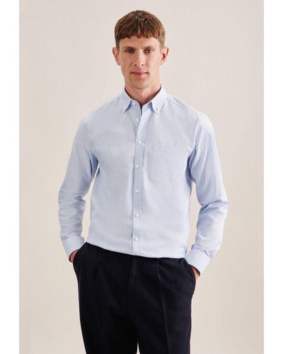 Seidensticker Businesshemd Regular Langarm Button-Down-Kragen Uni - Blau