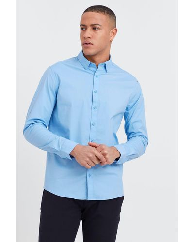 Solid Langarmhemd Einfarbiges Langarm Slim Fit Hemd aus Baumwolle (1-tlg) 4116 in Hellblau