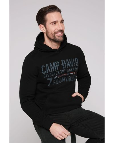 Camp David Kapuzensweatshirt mit Frontprint - Schwarz