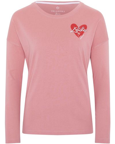Oklahoma Jeans Langarmshirt mit Herz Motiv - Pink