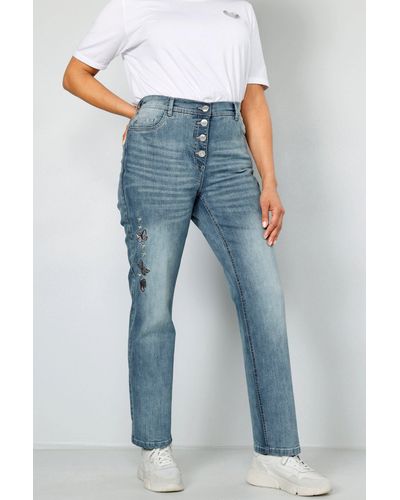MIAMODA Regular-- Jeans Straight Fit Stickerei sichtbare Knöpfe - Blau
