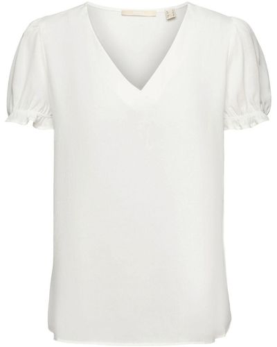 Edc By Esprit Kurzarmbluse Bluse mit V-Ausschnitt - Weiß