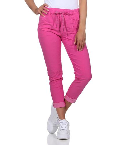 Aurela Damenmode Aurela mode Schlupfhose Sommerhose Chinohose leichte Schlupfhose Stretch-Jeans in modischen Sommerfarben - Pink