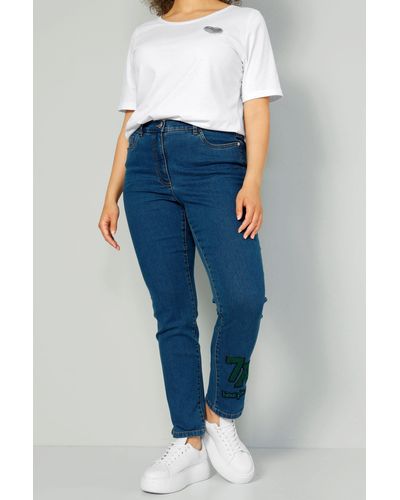 MIAMODA Regular-- Jeans Slim Fit Saum-Patch 5-Pocket - Blau