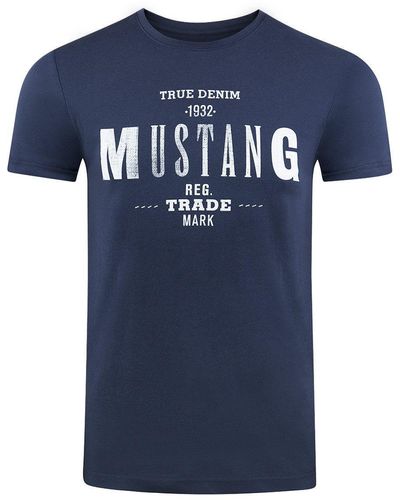 Mustang T-Shirt Print Tee (1-tlg) aus 100% Baumwolle - Blau