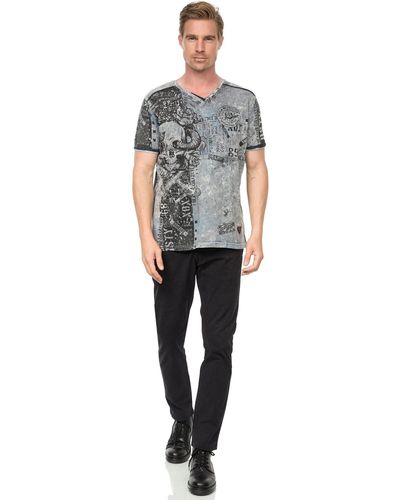 Rusty Neal T-Shirt mit coolem Allover-Print - Grau