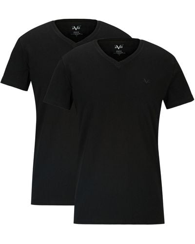 19V69 Italia by Versace T-Shirt Unterziehshirt Unterhemd mit Kurzarm V-Ausschnitt - Schwarz