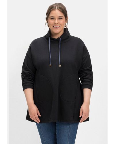 Sheego Sweatshirt Große Größen in A-Linie, mit Taschen und Kragen - Schwarz