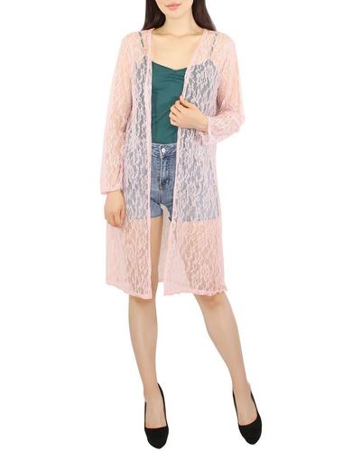 dy_mode Long Cardigan Spitzenmuster Langarm Sommerjacke Durchsichtig in Unifarben - Schwarz