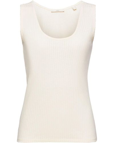 Edc By Esprit T-Shirt Top mit Pointelle-Muster (1-tlg) - Weiß