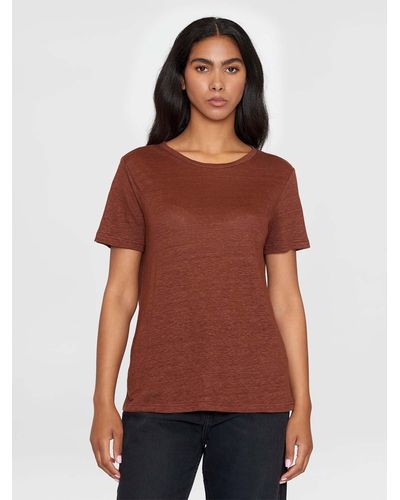 Knowledge Cotton Reg Linen T-Shirt - Rot