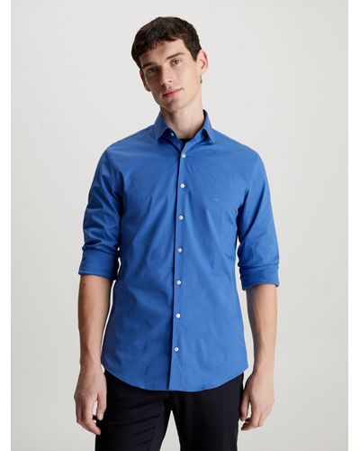 Calvin Klein Businesshemd POPLIN STRETCH SLIM SHIRT mit Kentkragen - Blau