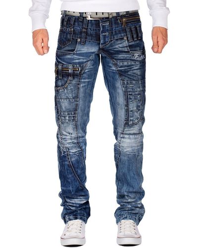 Kosmo Lupo 5-Pocket-Jeans Auffällige Hose BA-KM020 mit aufgesetzten Applikationen - Blau