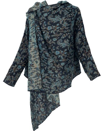Guru-Shop Langjacke Offener Boho Cardigan, plus size Jacke mit.. Ethno Style, alternative Bekleidung - Blau