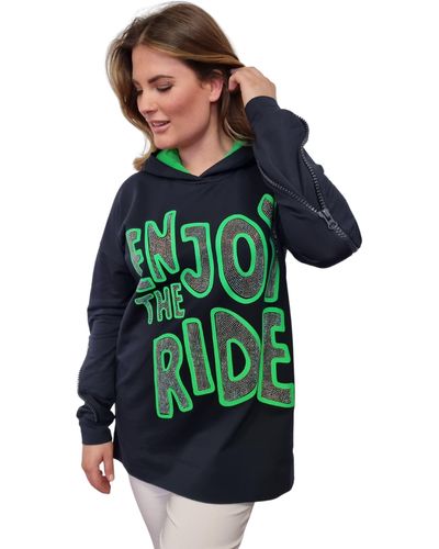 Gio Milano Langes Sweatshirt mit Schriftzug und Strassbesatz - Grün