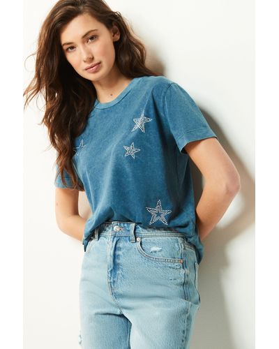 Next Kurzärmliges T-Shirt mit ausgewaschenem Stern (1-tlg) - Blau