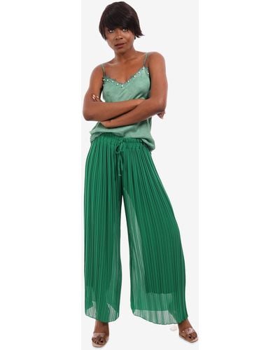 YC Fashion & Style Marlene- Plissee Hose Schlupfform Kordelzug, mit elastischem Bund, in Unifarbe - Grün