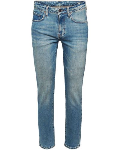 Esprit Fit- Slim Jeans im Stonewashed Look, aus Organic Cotton - Blau