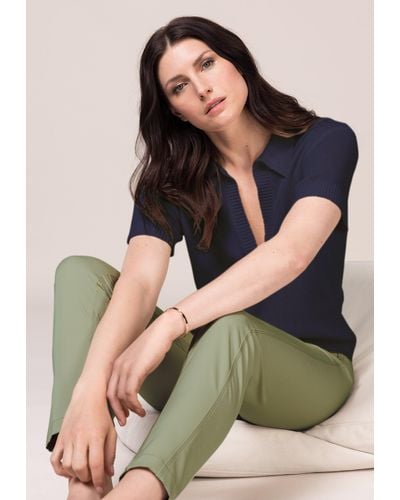 Bianca V-Ausschnitt-Pullover OLINDE Sommerstrickpullover mit coolem Hemdkragen - Blau