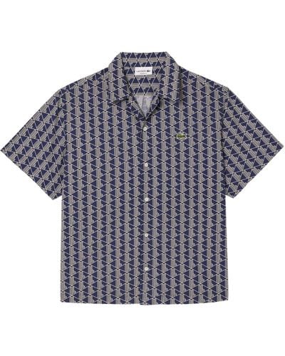 Lacoste Langarmhemd Hemd mit Monogramm-Print (1-tlg) - Blau