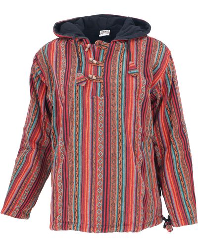 Guru-Shop Sweater Goa Kapuzenshirt, Baja Hoodie, Boho .. Ethno Style, alternative Bekleidung, Hippie - Rot