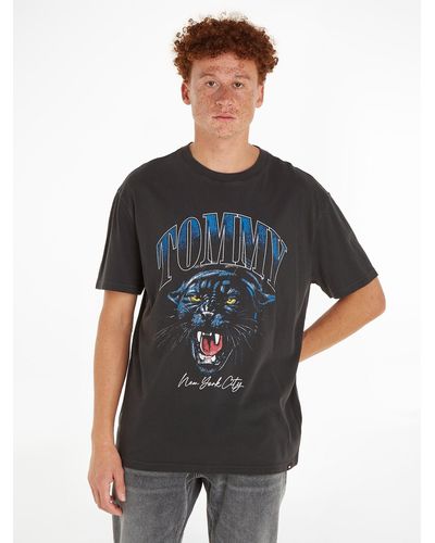 Tommy Hilfiger T-Shirt TJM REG VINTAGE COLLGE TIGER TEE mit Raubkatzen Aufdruck - Schwarz