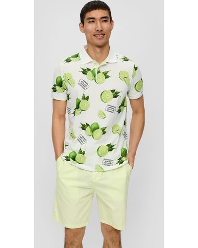 S.oliver Kurzarmshirt Poloshirt mit All-over-Print und - Grün