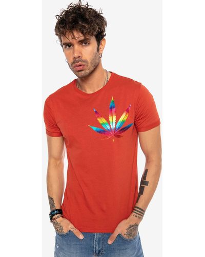Redbridge T-Shirt legalize it mit Hanfblatt im Regenbogen-Design - Rot