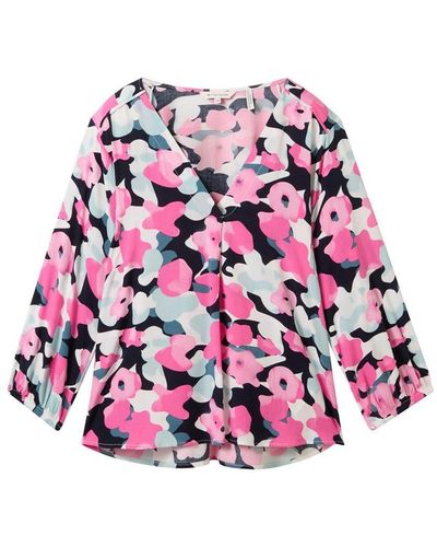 Tom Tailor Blusenshirt v-neck blouse, pink colorful floral design