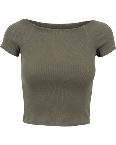 Urban Classics T-Shirt Ladies Off Shoulder Rib Tee - Grün