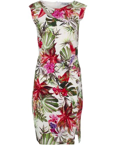 Passioni Midikleid Elegantes Kleid tropischen Druck mit Blumendruck - Rot