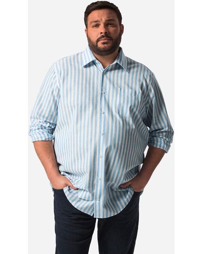 Boston Park Businesshemd Leinenoptik-Hemd Langarm Streifen - Blau