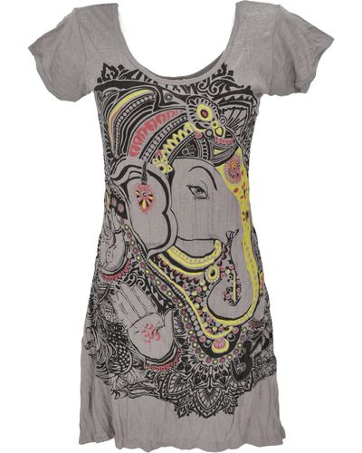 Guru-Shop T-Shirt Baba Longshirt, Kurzarm, Psytrance Minikleid -.. Festival, Goa Style, alternative Bekleidung - Grau