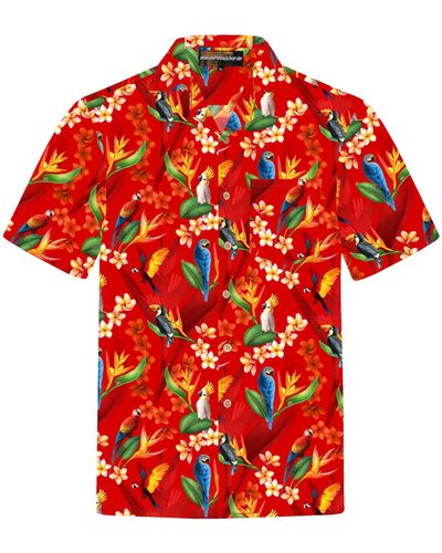 Hawaiihemdshop.de .de Hawaiihemd Hawaiihemdshop Hawaii Hemd Baumwolle Kurzarm Papageien - Rot