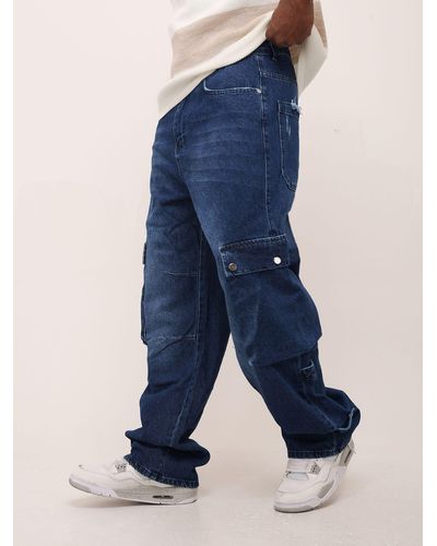 DENIM HOUSE Cargojeans Baggy Cargo Jeans Loose Fit, Straight Leg Freizeithose Blau W29/L34