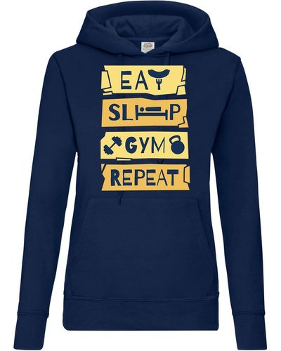 Youth Designz Kapuzenpullover Eat Sleep Gym Repeat Hoodie Pullover mit Trendigem Fitness Frontdruck - Blau