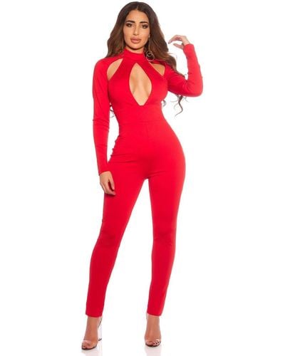 Koucla Jumpsuit sexy Langarm Overall mit Cut Outs, Bodysuit Clubwear Party - Rot