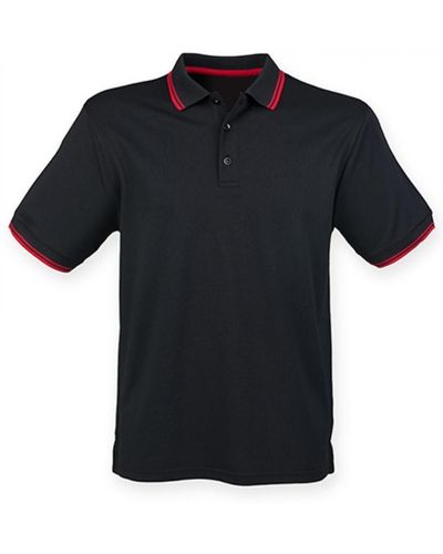 Henbury Poloshirt Coolplus® Short Sleeved Tipped Polo Shirt - Schwarz