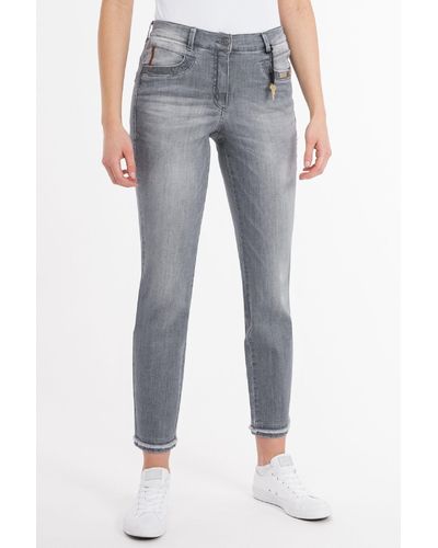 Recover Pants Slim-fit-Jeans ALEXA Kontrastfarbige Stickereien - Grau