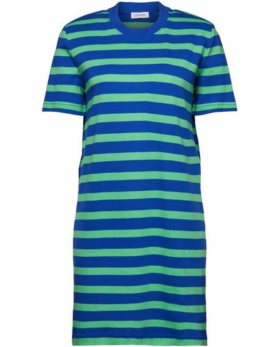 Esprit Minikleid Gestreiftes T-Shirt-Kleid mit Polstern - Blau